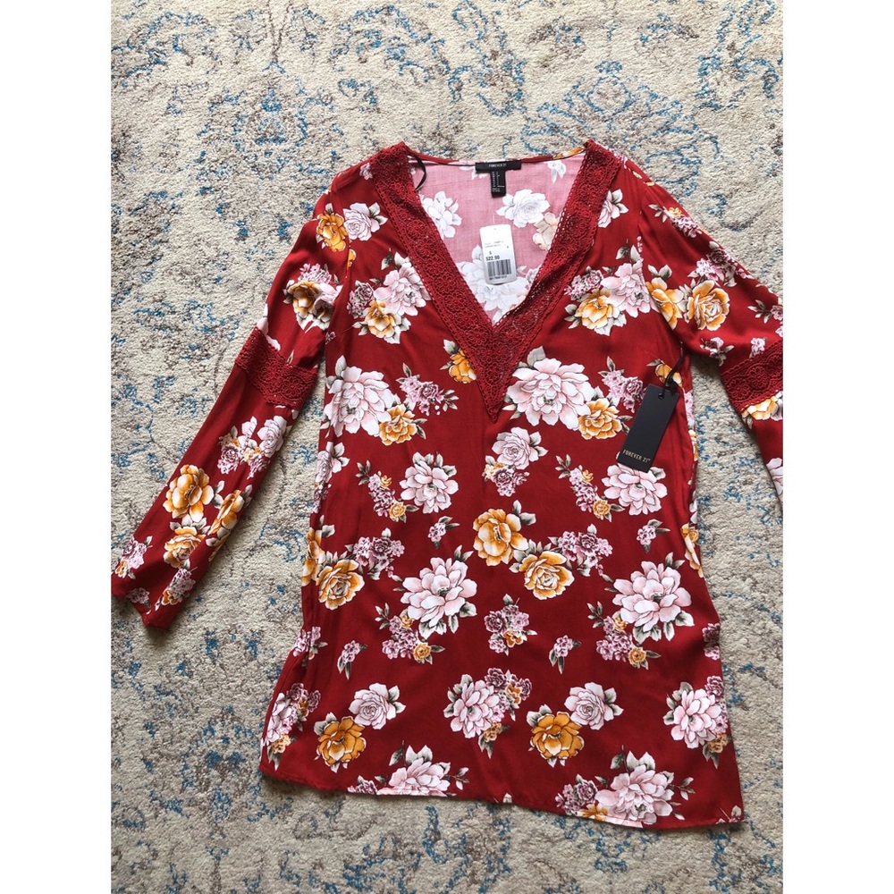 Forever 21 Red Floral Boho Dress